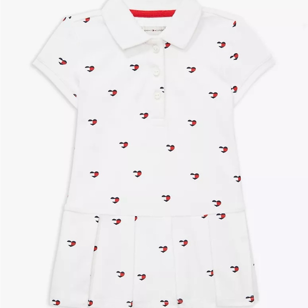 Girls Tommy Hilfiger White Polo Dress with Heart Pattern